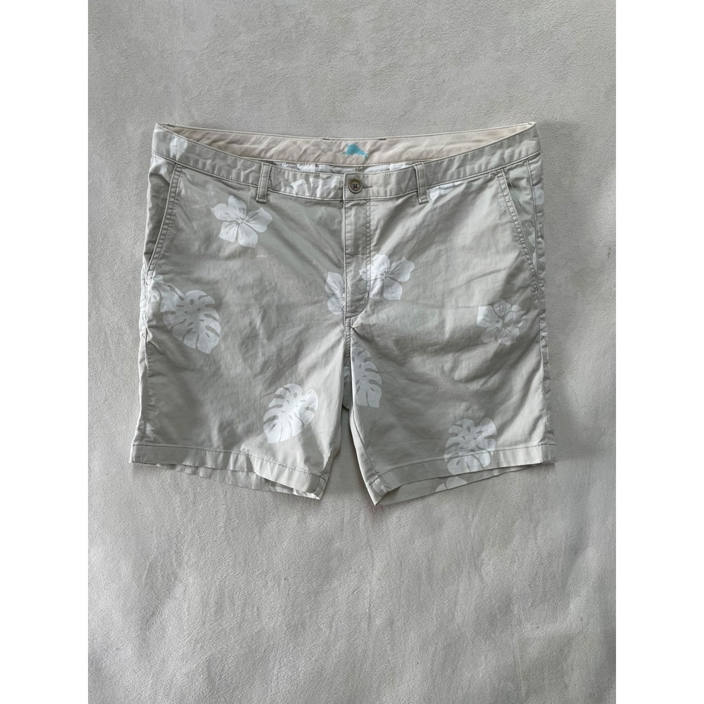 Tommy Bahama Mens 40 Shorts Beige Floral Monstera Leaf Print Cotton Stretch